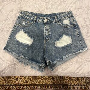 SHEIN Blue Distressed Jean Shorts